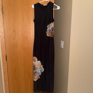 Peppermayo Black Maxi Dress with Floral Accents